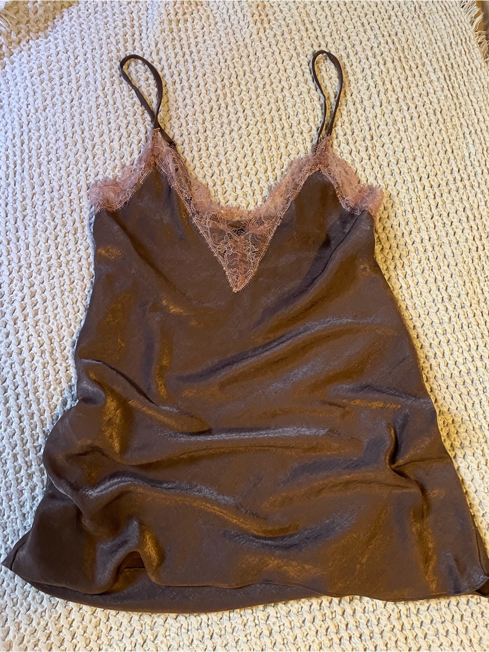Midnight Bakery Lace Trim Satin Slip Dress - Plum with Pink Lace EUC size XS